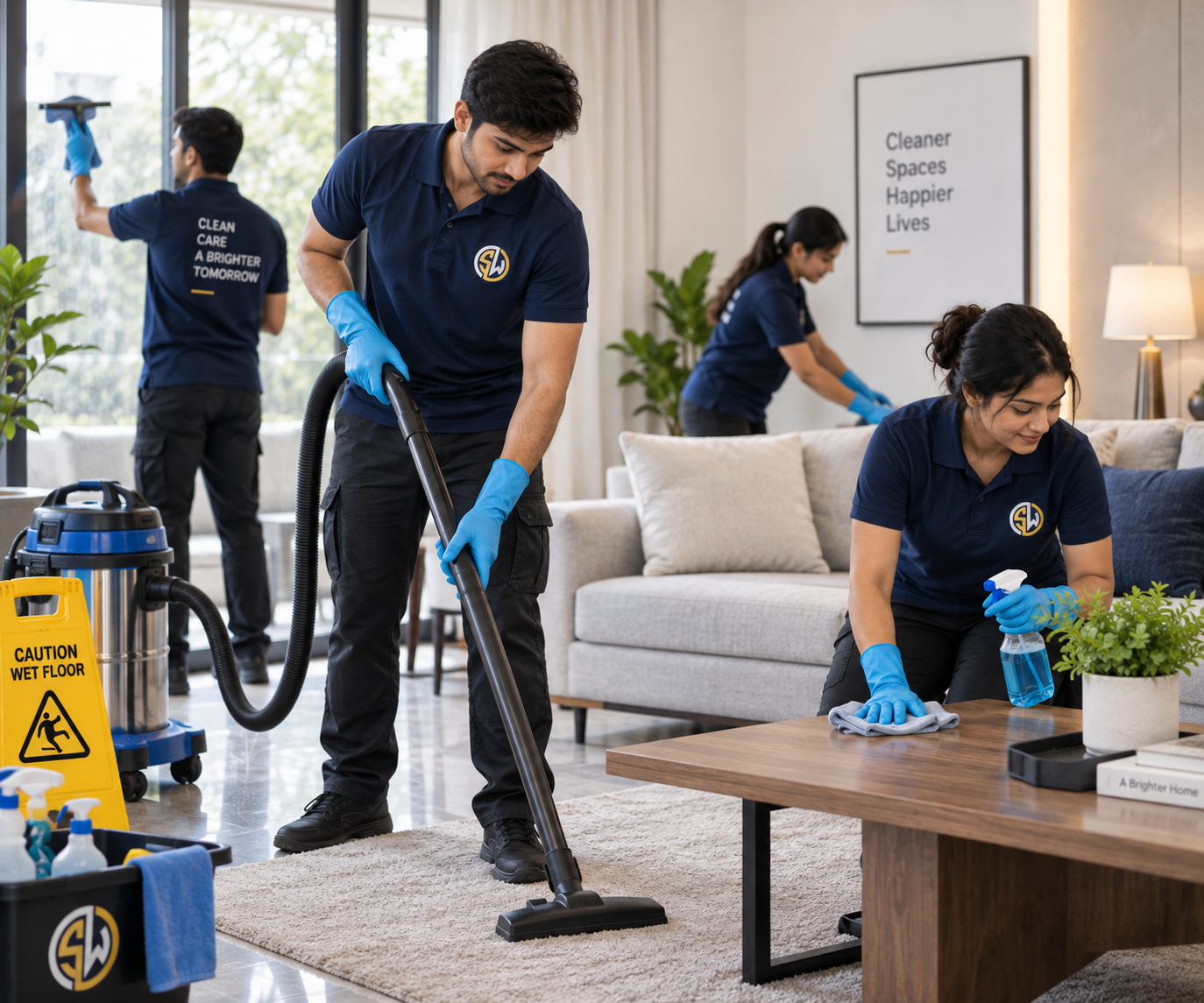 Smartwell housekeeping team working in a clean interior
